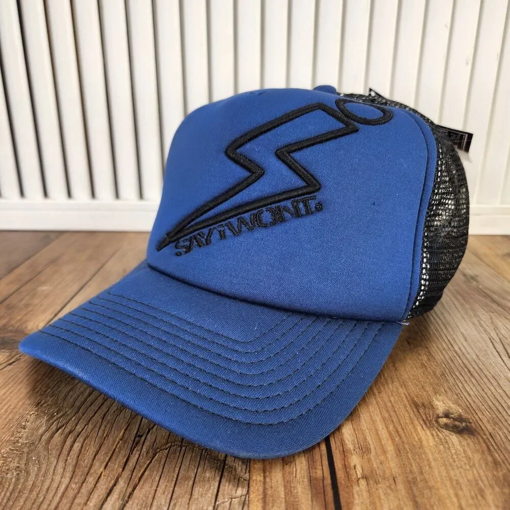 SAYiWON'T Trucker Hat Cap Blue Black Mesh Snapback Motivational Logo Thunder